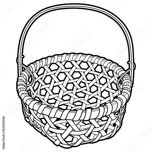 Cartoon hand drawn wicker basket isolated on white background. Vector doodle illustration	