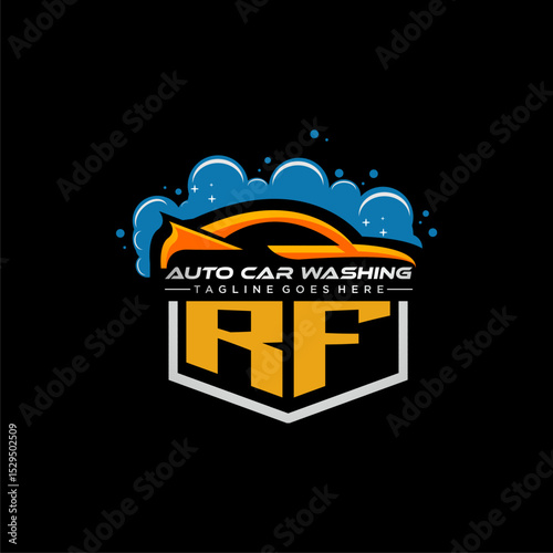RF initial monogram for carwash with car clean image design vector