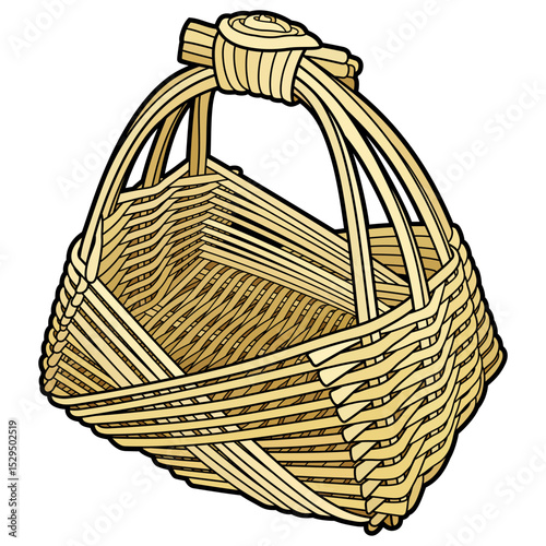Cartoon hand drawn wicker basket isolated on white background. Vector doodle illustration