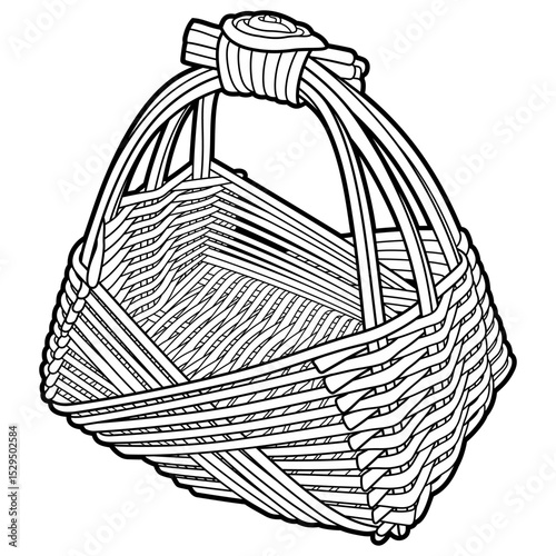 Cartoon hand drawn wicker basket isolated on white background. Vector doodle illustration	