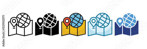 World Map Icon Set Multiple Style Collection
