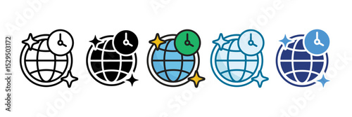 World Clock Icon Set Multiple Style Collection