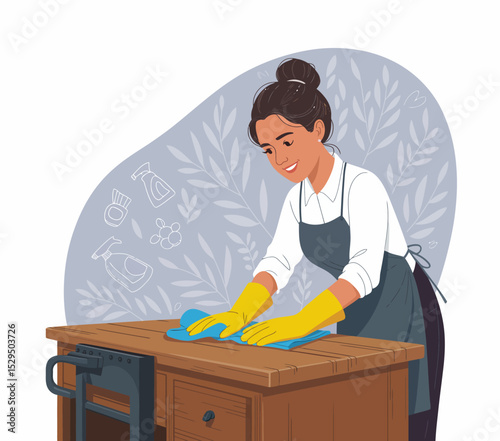 Woman Cleaning with Gloves