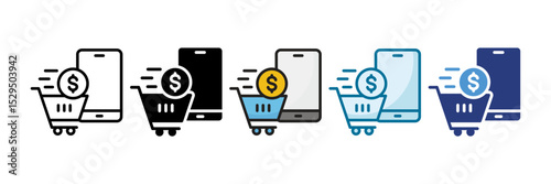 Mobile Commerce Icon Set Multiple Style Collection