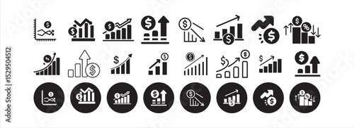 Business and Financial Analytics Icons Set – Line and Solid Style for Economic Data Visualization. eps 10
