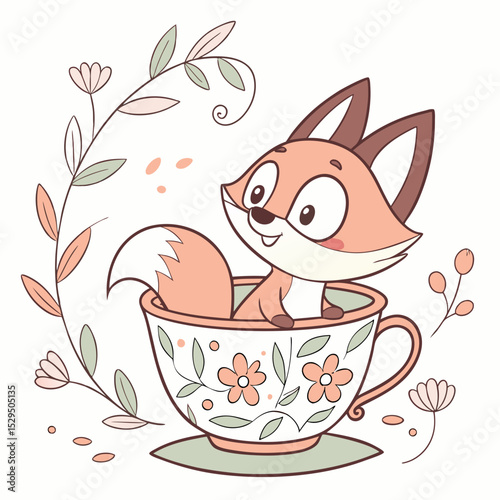 Happy Fox Spring garden SVG (in a teacup)