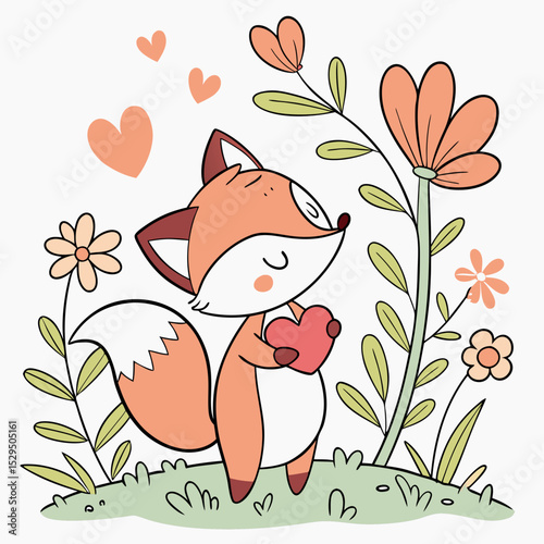 Happy Fox Spring garden SVG (holding a heart)