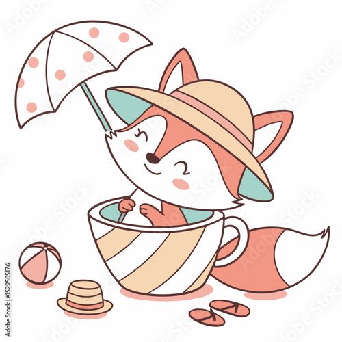 Happy Fox Beach day SVG (in a teacup)