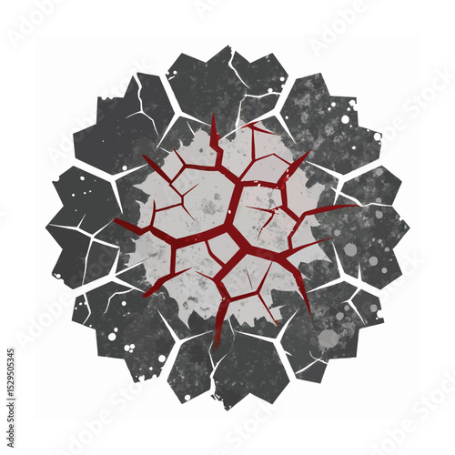 Abstract Cracked Circle with Yellow Center - Grunge Texture Illustration