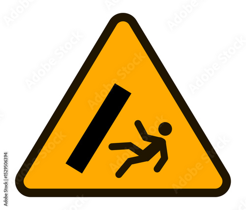 Triangular warning sign featuring a falling person and a falling object, emphasizing potential dangers and promoting safety awareness in various environments