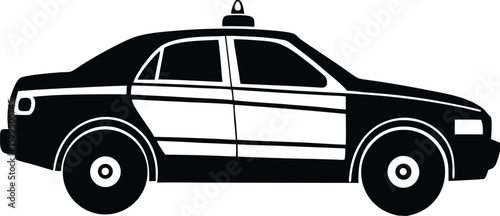 Classic Police Car Silhouette in Black and White Side View