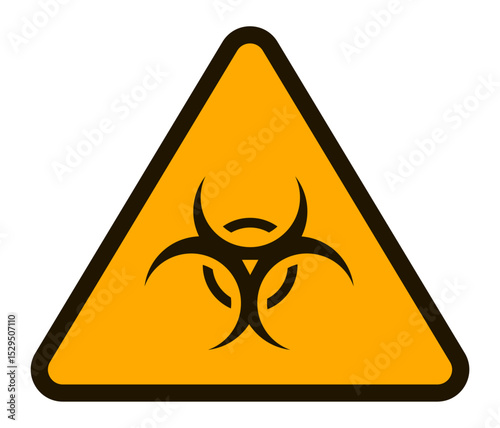 Displaying a black biohazard warning symbol on a vibrant yellow triangular background, emphasizing caution about biological risks and safety precautions