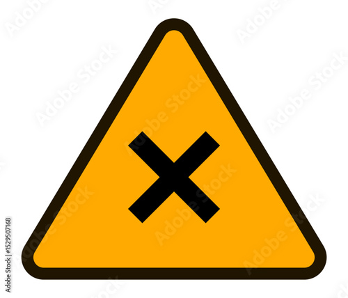 Irritant hazard warning sign featuring a black cross on a yellow triangle, signaling caution for potential skin or respiratory irritation, isolated on white