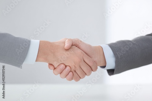 close-up of two hands shaking representing business deal on clean minimalistic background