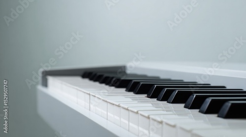 minimalistic close-up of organ keyboard with contrasting black and white keys in serene setting