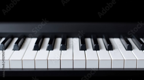 minimalistic close-up of organ keyboard with contrasting black and white keys in serene setting