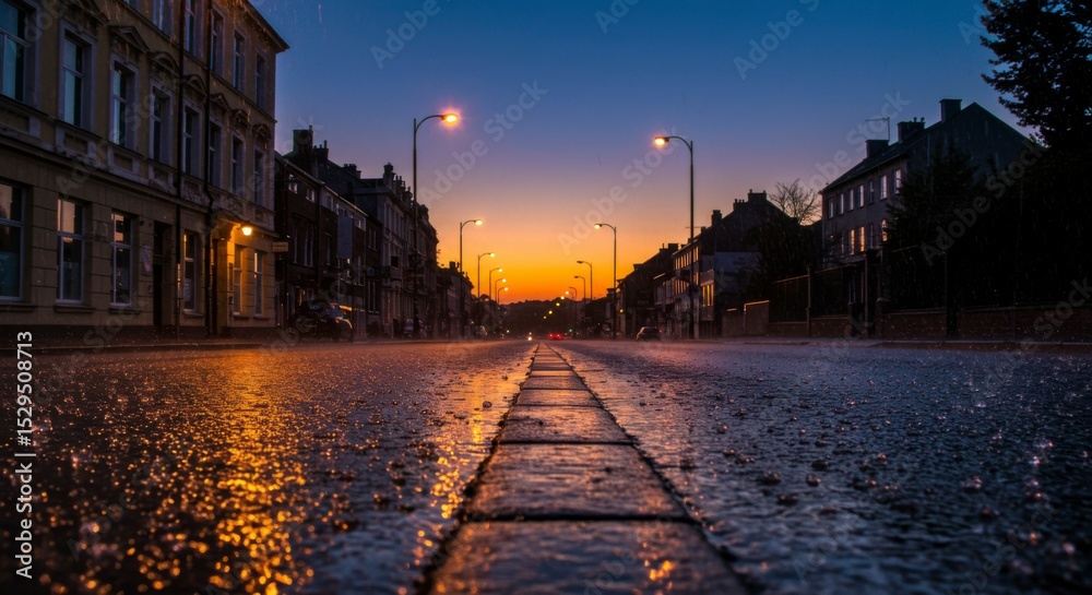 Fototapeta premium Rainy evening city street