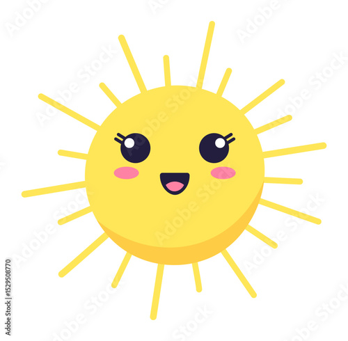 Cartoon sun character beaming with happiness, radiating warmth and joy, enhancing children's illustrations and summer themed designs with its cheerful and playful presence