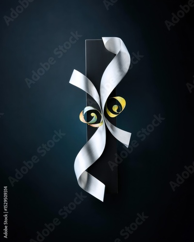 Black Gift Box with White Ribbon and Bow on Dark Background