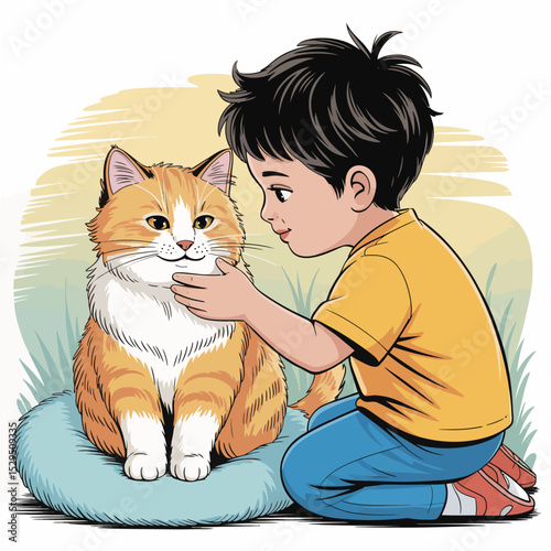 Boy Playing with Cat