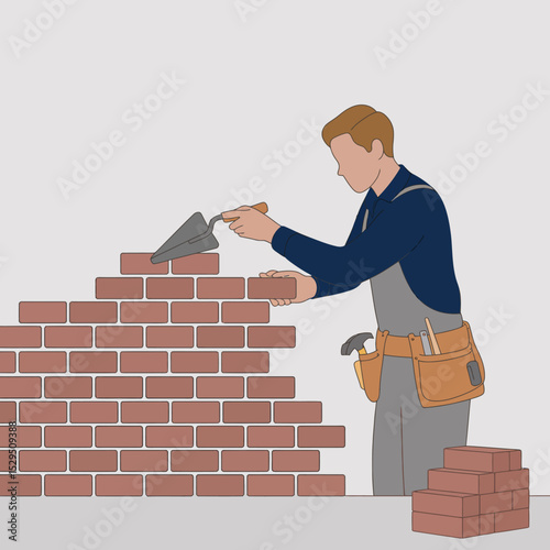 Bricklayer Building a Wall