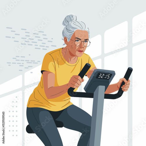 Elderly Woman Exercising on Stationary Bike