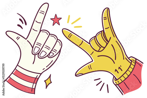 Playful cartoon kids hands with finger smiles