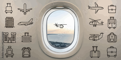  Air Travel Vector Icon Set — Adjustable Line Weight Illustrations