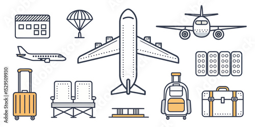 Untitled Air Travel Vector Icon Set — Adjustable Line Style Symbols