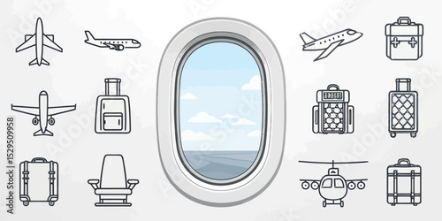  Air Travel Vector Icon Set — Adjustable Line Weight Illustrations