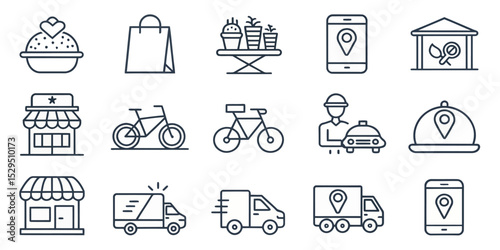  Food Delivery Vector Icon Set — Adjustable Line Style Illustrations