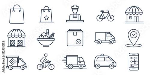  Food Delivery Vector Icon Set — Adjustable Line Style Illustrations