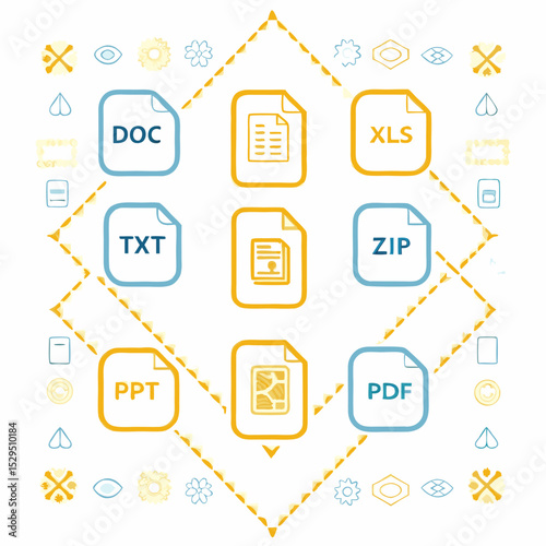 Digital Document Icons Set – PDF, Text, Spreadsheet, Presentation Vector EPS Files