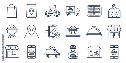  Food Delivery Vector Icon Set — Adjustable Line Style Illustrations