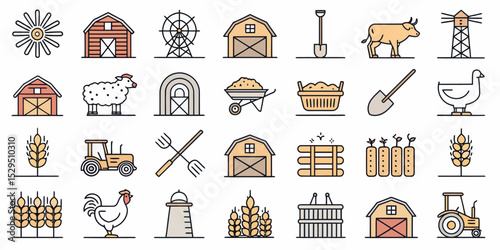  Livestock Vector Icon Set — Adjustable Line Style Agricultural Illustrations