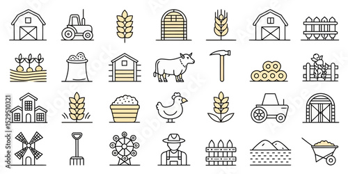  Livestock Vector Icon Set — Adjustable Line Weight Farm Animal Icons