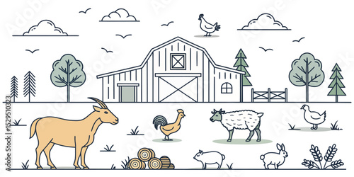  Livestock Vector Icon Set — Adjustable Line Weight Farm Animal Icons