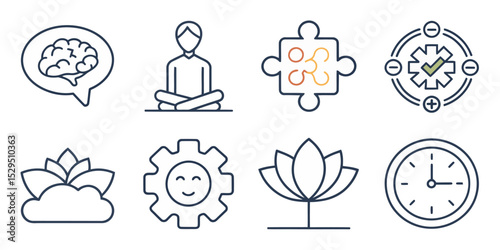  Mental Health & Therapy Vector Icon Set — Adjustable Line Style Illustrations