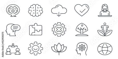  Mental Health & Therapy Vector Icon Set — Adjustable Line Style Illustrations