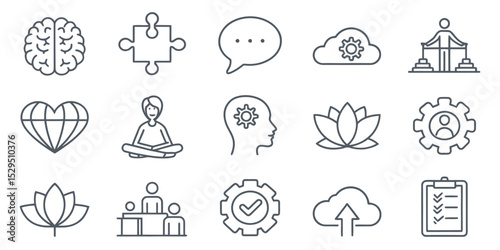 Mental Health & Therapy Vector Icon Set — Adjustable Line Style Illustrations