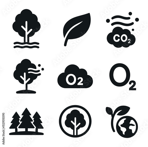 Nature Enchantment Icons. Solid, filled icons set of nature enchantment: blooming circle, rain sparkle,