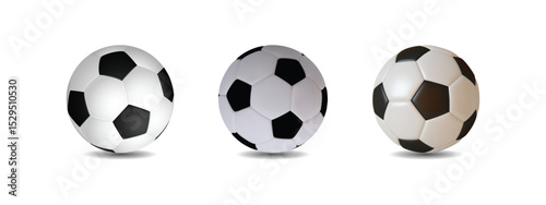 Set of Classic Black and White Soccer Balls Isolated on White Background