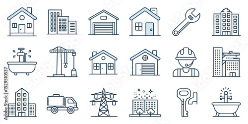  Real Estate Vector Icon Set — Adjustable Line Style Symbols