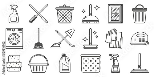  Cleaning Icons Vector Set — Neat and Adjustable Line Style