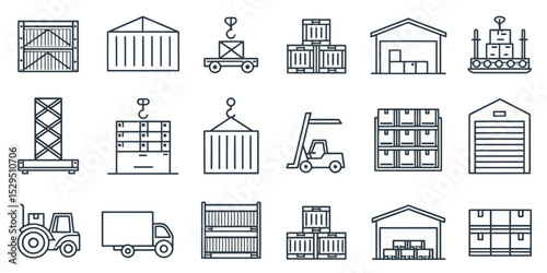  Warehouse Inventory Vector Icon Set — Adjustable Line Style Icons