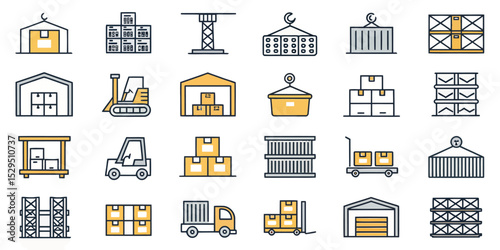  Warehouse Inventory Vector Icon Set — Adjustable Line Style Icons