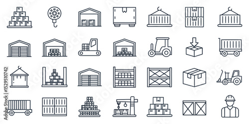  Warehouse Inventory Vector Icon Set — Adjustable Line Style Icons