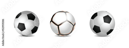Set of Realistic Soccer Balls with Different Patterns and Colors Isolated on White Background