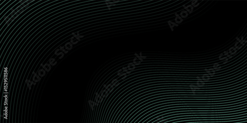 Abstract background with waves for banner. Medium banner size. Vector background with lines. Element for design isolated on black. Black, green and blue. Ocean, night, card