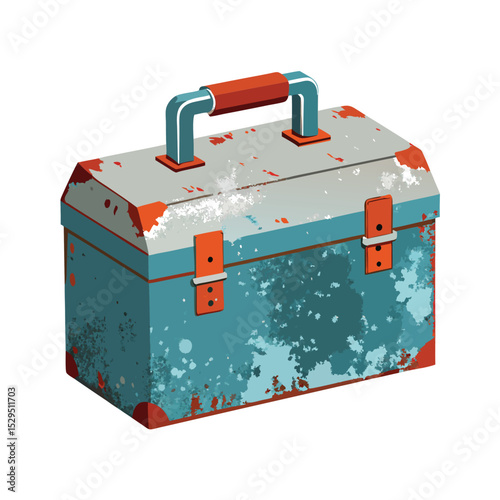 Vintage Metal Toolbox Illustration, Old Tool Box, Retro Repair Container
